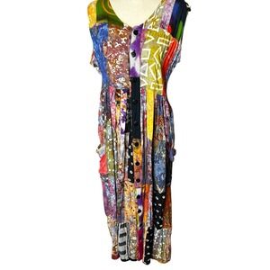 KosiBali Collection Patchwork Button Up Midi Dress Boho Cottage Festival Indie